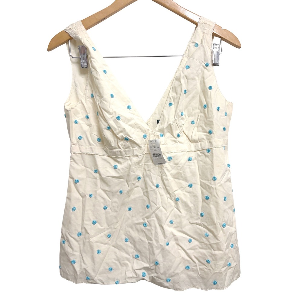 NWT J.Crew Factory Top Ivory Beaded Floral V-Neck Sleeveless Cotton Blouse 8 - Picture 2 of 9